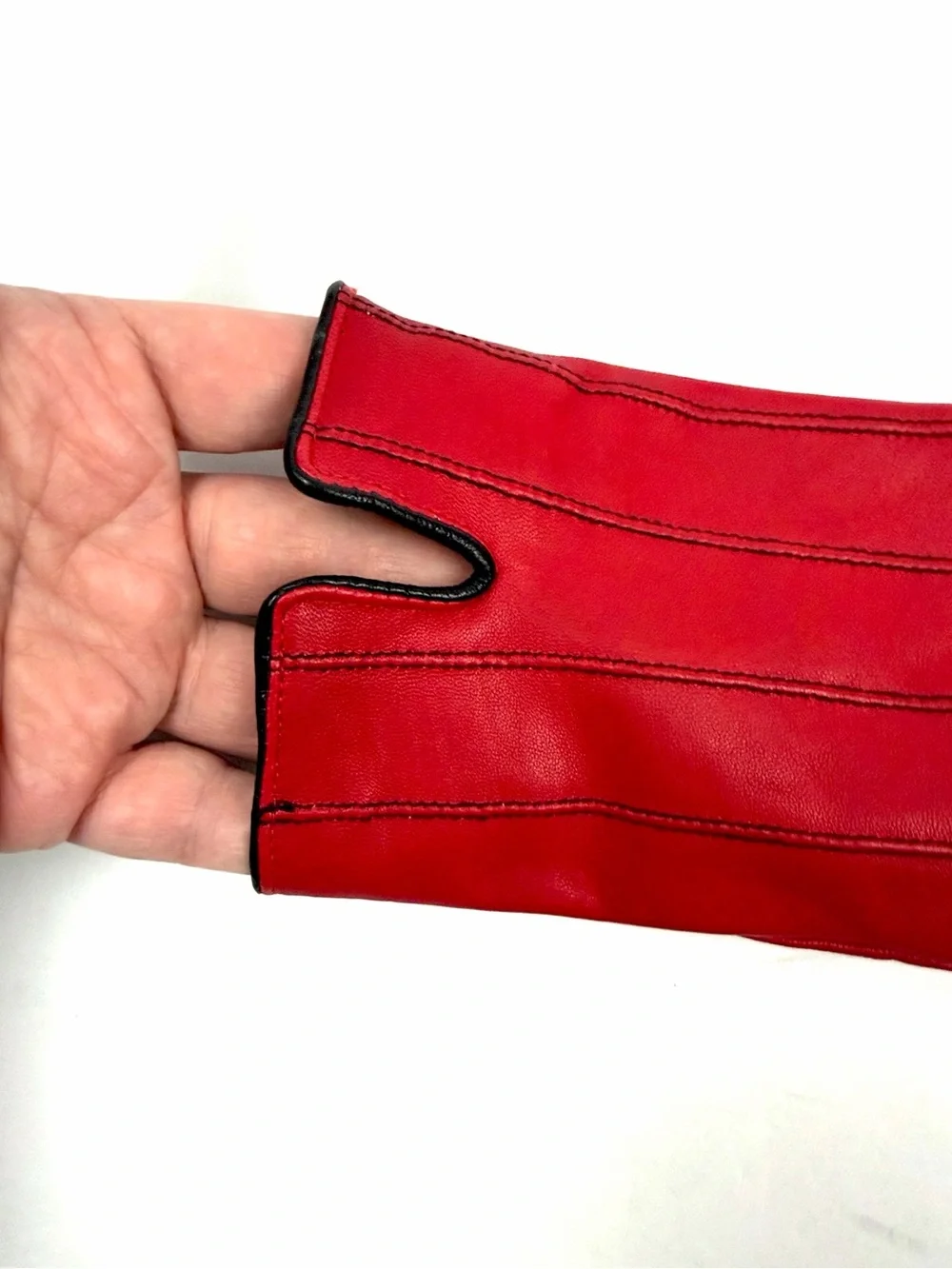 CAROLE LITTLE Red Leather Gloves Cashmere Lining Women's size 8